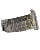 Reloj de pulsera Briva Luxury Silver Diamond B-047-1 con marcadores de bisel brillantes en rojo intenso, diseño elegante, movimiento de cuarzo, acero inoxidable