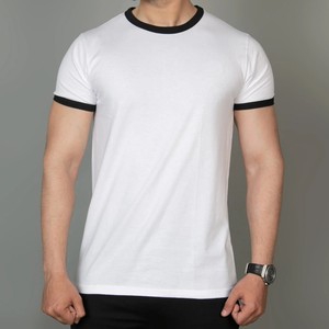 T-shirt blanc uni pour homme, col rond, manches courtes, séchage rapide, respirant, coupe décontractée, logo tricoté sur le devant, 100% coton, t-shirt basique - Product Image 4