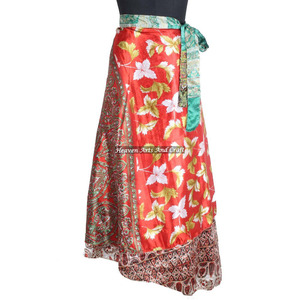 New Silk Sari Stylish Exclusive Design Sarong <b>Wrap</b> <b>Skirt</b> Reversible Old Sari Silk <b>Wrap</b> Long <b>Skirt</b> Indian Latest Double Layer - Product Image 1