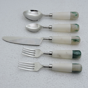 Vintage Stainless Steel <b>Flatware</b> <b>Set</b> 5 Piece With Marble Handles Dishwasher Safe High Mirror Polish - Product Image 6