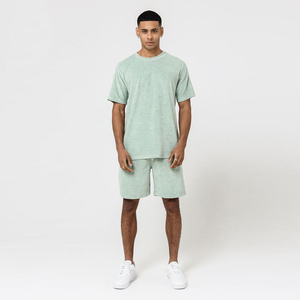 Conjunto de Camiseta y Pantalones Cortos de Algodón Verde Menta para Hombre, Cuello Redondo, Color Sólido, Ropa Casual de Verano, Tejido Transpirable - Product Image 1