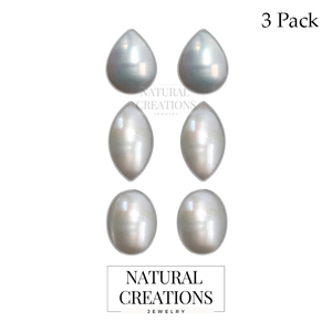 Classic 925 <b>Silver</b> Seawater Pearl Bezel Setting Stud <b>Earrings</b> with Butterfly Lock 3 Pcs for Wedding/Anniversary Engagement - Product Image 1