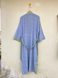 Bata de baño Vintage de alta calidad para mujer, estampado Floral, cuello en V, cremallera, manga completa en tela de algodón - Product Image 3