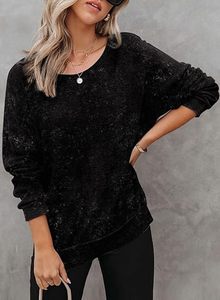 Pull en tricot surdimensionné pour femme, 100% coton, manches longues, col rond, épaules tombantes, couleur unie, pull décontracté d'automne, broderie noire - Product Image 5