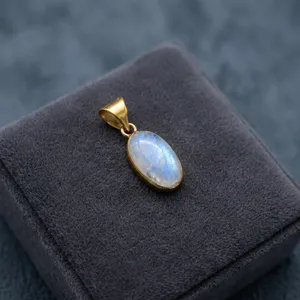 Pendentif ovale en laiton avec cabochon en pierre de lune arc-en-ciel, bijoux en pierres précieuses naturelles, vente en gros - Product Image 5