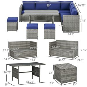 7-Piece Dark Blue Rattan Patio Set L-Shaped Sectional Sofa Weather-Resistant <b>Cushions</b> <b>Storage</b> for Outdoor Hospital Garden Sets - Product Image 3