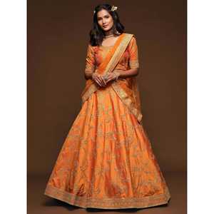 Superior naranja hilo bordado arte seda boda Lehenga Choli - Product Image 5