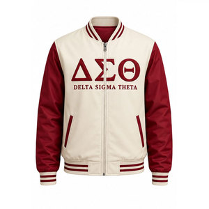 Chaqueta Bomber Delta Sigma Theta Roja con Estampado '1913' en la Espalda, Estilo Preppy para Hombre, Chaqueta Universitaria de Satén con Cierre Frontal - Product Image 5