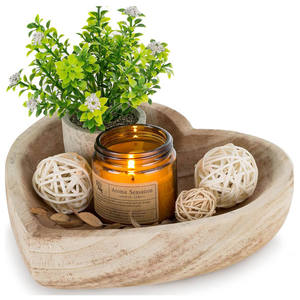 Cuenco de madera en forma de corazón con vela y pétalos de flores, artesanía de madera hecha a mano para decoración de bodas, sin recubrimiento. - Product Image 3