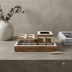 Brûleur d'encens en bois fait main avec incrustation de nacre, support pour Bakhoor, diffuseur d'aromathérapie, ensemble plateau - Product Image 1