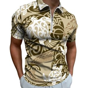 Polo de manga corta para hombre con estampado sublimado azul y blanco, con cremallera, transpirable, informal, de poliéster tejido. - Product Image 2