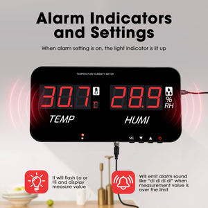 Higrómetro Digital, Termómetro de Alta Precisión, Monitor de Temperatura y Humedad con Alarmas Audibles/Visuales y Salida de 3.5mm - Product Image 2