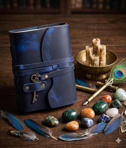 Diario Grimoire de Tapa Dura de Cuero Azul, Libro de Hechizos Antiguos con Llave de Esqueleto, Encuadernación en Espiral Libre de Ácido, A6 7x5 Pulgadas, Promocional para Viajes - Product Image 5