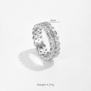 Bague double rangée entièrement sertie avec certificat IGI, diamant de laboratoire rond couleur DEF, clarté VS VVS, en or massif 9K 10K 14K 18K - Product Image 5