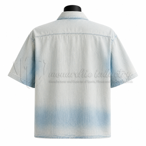 Camisa de Mezclilla de Manga Corta para Hombre, Lavado Claro, Talla Grande, 100% Algodón Orgánico, Secado Rápido, Ecológica, OEM, ODM, Marca Privada - Product Image 2