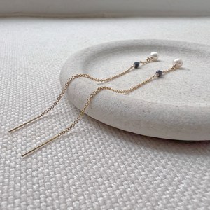 Sapphire and Pearl Drop <b>Earrings</b> September Birthstone Hanging Pearl <b>Earrings</b> Dainty Elegant Jewelry for Women Gift - Product Image 6