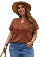 T-shirt élégant grande taille pour femme, style hip-hop, manches courtes, boutonné sur le devant, lavable en machine, écologique, 100 % coton, couleur unie, avec découpes