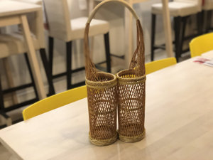 Porte-vin en bambou, panier à vin pour cadeau, 2 bouteilles, rangement de cuisine, support à vin tissé naturellement, fournisseur et fabricant en gros - Product Image 4