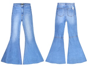 Haute qualité Vintage rétro cloche-bas femmes jean mince Spandex pantalon droit évasé pantalon clair foncé lavage tricoté Denim - Product Image 2