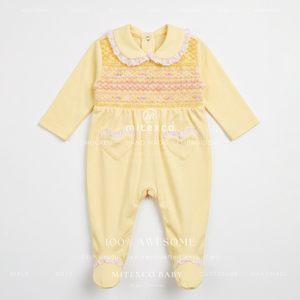 Mono de bebé niña al por mayor, con mangas largas, 100% algodón, bordado a mano, ropa de bebé Mitexco, personalizado - Product Image 1