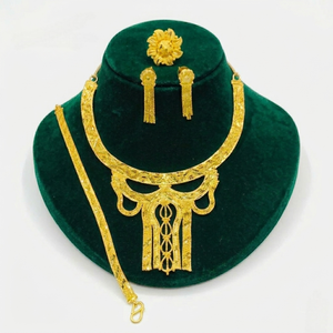 Ensemble de bijoux pour femmes, fait main, plaqué or 24 carats, cuivre et laiton, 4 pièces, cadeau de fiançailles, anniversaire, mariage, fête, élégant, à porter au quotidien - Product Image 2