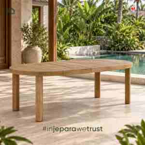 Modern Solid Teak Wood Outdoor Dining <b>Table</b> Slatted Top Oval Wooden Patio <b>Table</b> for Villa Resort Hotel Restaurant Furniture - Product Image 1