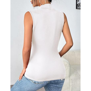 Body blanc sans manches à col montant pour femme, coupe ajustée, extensible, style débardeur, idéal pour les soirées, basique et tendance, 100% polyester, pour l'hiver - Product Image 4