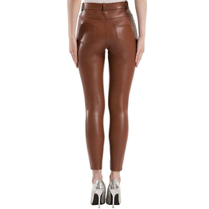 Pantalones de Mujer de Cintura Alta, de Cuero Sintético, Corte Lápiz, Largo al Tobillo, Ajustados, Color Sólido, Transpirables, con Cierre de Botones, a la Moda - Product Image 3