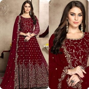 High Quality Women Traditional chiffon 3 Piece Shalwar Kameez Set with <b>Shawl</b> for <b>Wedding</b> & Party Embroidery - Product Image 6