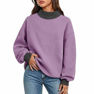Sudadera de cuello alto de dos tonos con logo personalizado, corte holgado, cuello acanalado en contraste, para mujer. - Product Image 1