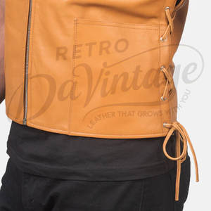 Chaleco de Cuero Genuino Amarillo Mostaza Personalizado para Hombre, Corte Ajustado, Cuello en V, Cierre de Cremallera, Sin Mangas, Estilo Motero - Product Image 1