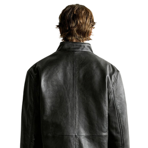 Men's Black Genuine <b>Leather</b> Streetwear <b>Blazer</b> <b>Jacket</b> Notch Lapel Three Button Front Relaxed Fit Premium Custom Fashion Outerwear - Product Image 6