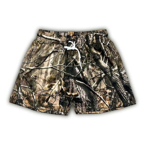 Shorts de sport unisexe coupe mi-longue (5 pouces) en toile épaisse camouflage imprimé à chaud, coupe-vent, style streetwear, avec cordon de serrage - Product Image 2