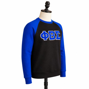Sudadera Raglán Negra y Azul Personalizada para Hombre, con Letras Griegas Bordadas, Cuello Redondo, Estilo Universitario, Casual, Streetwear - Product Image 3