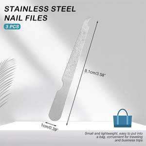 Ensemble de 3 limes à ongles en acier inoxydable Zebra |   Outil de manucure durable à double face, à pointe incurvée et pointue, pour salon et usage domestique - Product Image 4