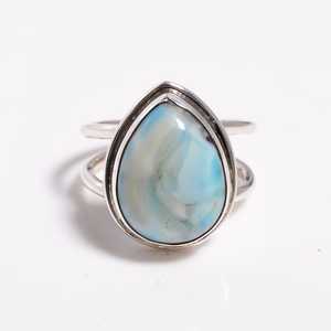 Anillo de Larimar Azul Natural con Corte de Pera en Plata de Ley, Joyería Iridiscente Hecha a Mano para Mujer - Product Image 6