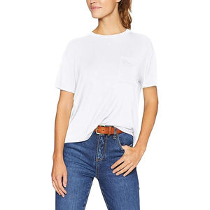 T-shirt en coton pour femme, taille XL, écologique, manches courtes, col rond, coupe classique, imprimé, style streetwear, avec tissu en denim, toile et tissu éponge - Product Image 1