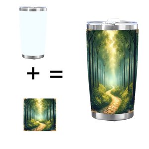 Stainless Steel Tumbler 20oz Double Wall High Insulation <b>Reusable</b> <b>Mug</b> With Forest Design - Product Image 1