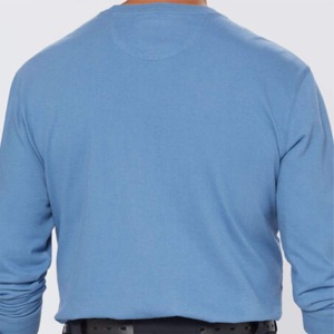 Camiseta de Algodón de Manga Larga Azul para Hombre, Corte Regular, Cuello Redondo, Color Sólido Informal, Tejido Transpirable, Teñido Liso - Product Image 5