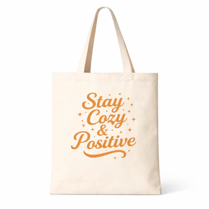 Bolsa de Mano AMANI Premium de Lona de Algodón de 300 g/m², 12x16 Pulgadas, Ecológica, Reutilizable, con Estampado de Letras 'Stay Cozy' y Logotipo Personalizado - Product Image 1