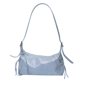 Sac à bandoulière hobo en PU bleu clair avec pompon et sangle unique pour femme, idéal pour le quotidien, les trajets et le shopping - Product Image 1