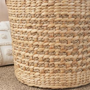 Natural Brown 16\" Water Hyacinth <b>Woven</b> Round Storage <b>Basket</b> Multi-Use <b>Woven</b> <b>Baskets</b> - Product Image 6