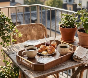 Octagonal Wooden Serving Tray With Handles Anti Spill <b>Coffee</b> <b>Table</b> Breakfast Serving Tray wooden utility tray - Product Image 5