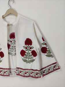 Blouson Bomber Floral Imprimé à la Main, Motif Fleur Rouge, Coton Bohème, Hiver, Réversible, Écologique, Unisexe, Femme, Manches Courtes, Col Étendu - Product Image 3