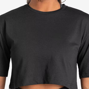 Best Quality Womens <b>Black</b> Crop Fitness Top Lightweight Breathable Fabric Workout Yoga Sportswear <b>Shirt</b> With OEM ODM Custom Logo - Product Image 4