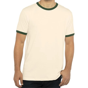 เสื้อยืดคอกลมสีครีมสำหรับผู้ชาย ปี 2026 แขนสั้น แต่งขอบคอสีเขียว ผ้าฝ้ายลำลอง สไตล์เรียบง่าย รับผลิตแบบ OEM ODM - Product Image 6
