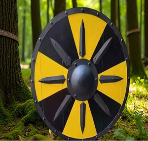 โล่รบไม้สไตล์ไวกิ้งยุคกลาง ขนาด 24 นิ้ว งานแฮนด์เมด ดีไซน์อาร์ตเดโค ของตกแต่งแขวนผนัง งานฝีมือไม้ สำหรับเป็นของขวัญสุดพิเศษ - Product Image 1