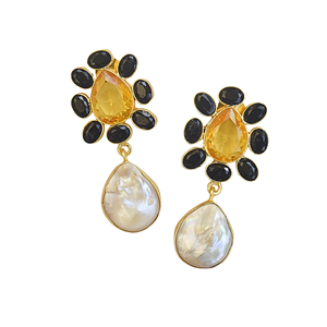 Pendientes de Cristal Amarillo con Perla y Baño de Oro, Joyería de Moda - Product Image 6