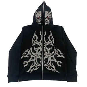 Nouveau sweat à capuche strass élégant personnalisé hiver hommes sweat à capuche strass fermeture éclair complète nous sweats à capuche thermiques 100% coton - Product Image 1