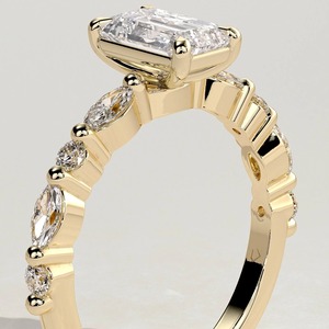 Bague en or massif 14 carats avec émeraude et diamant de laboratoire, bague de fiançailles en or jaune 14 carats avec émeraude et diamant taille ronde - Product Image 4